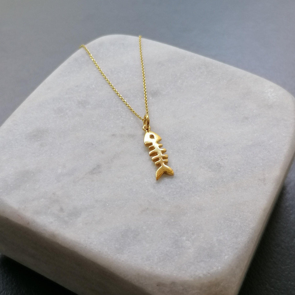 Fishbone Charm Necklace | Playful Nautical Talisman, styled view