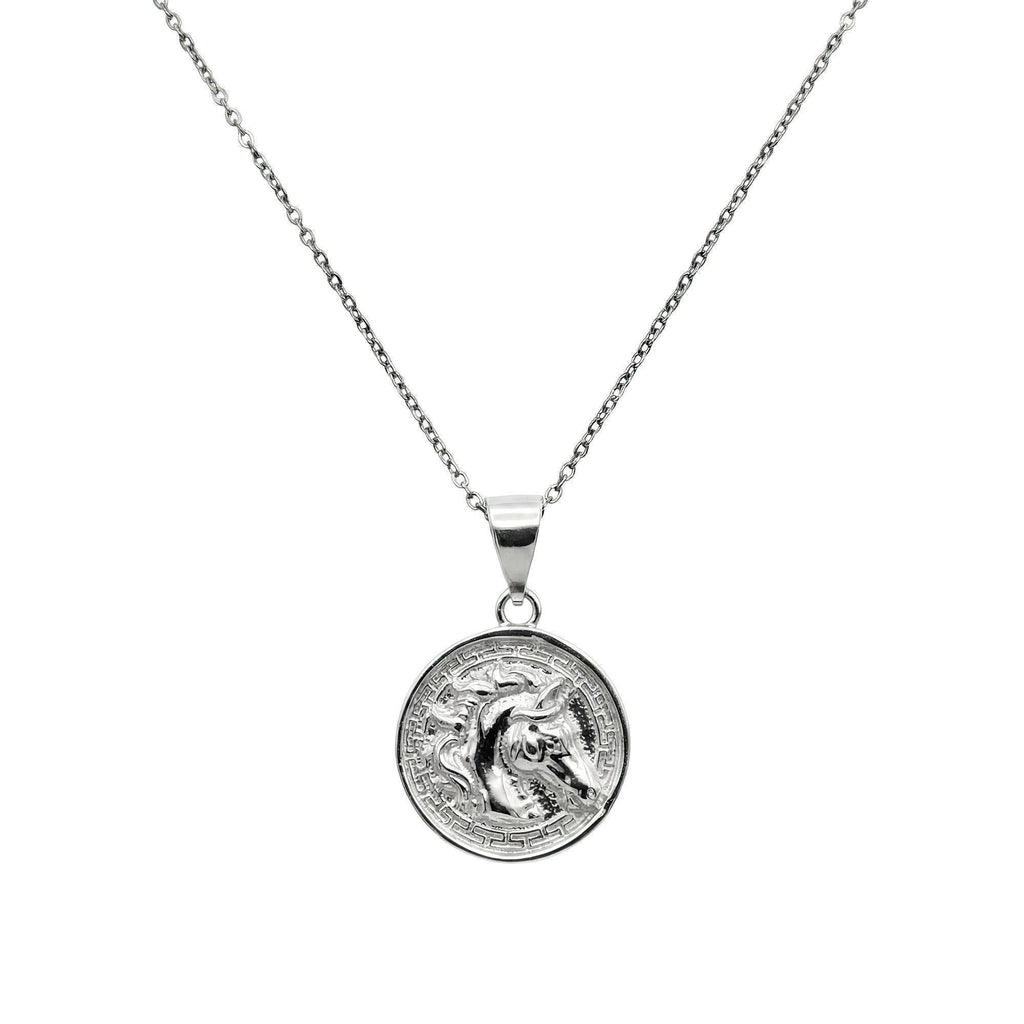 Horse Medallion Necklace in sterling silver, extended range pendant on chain