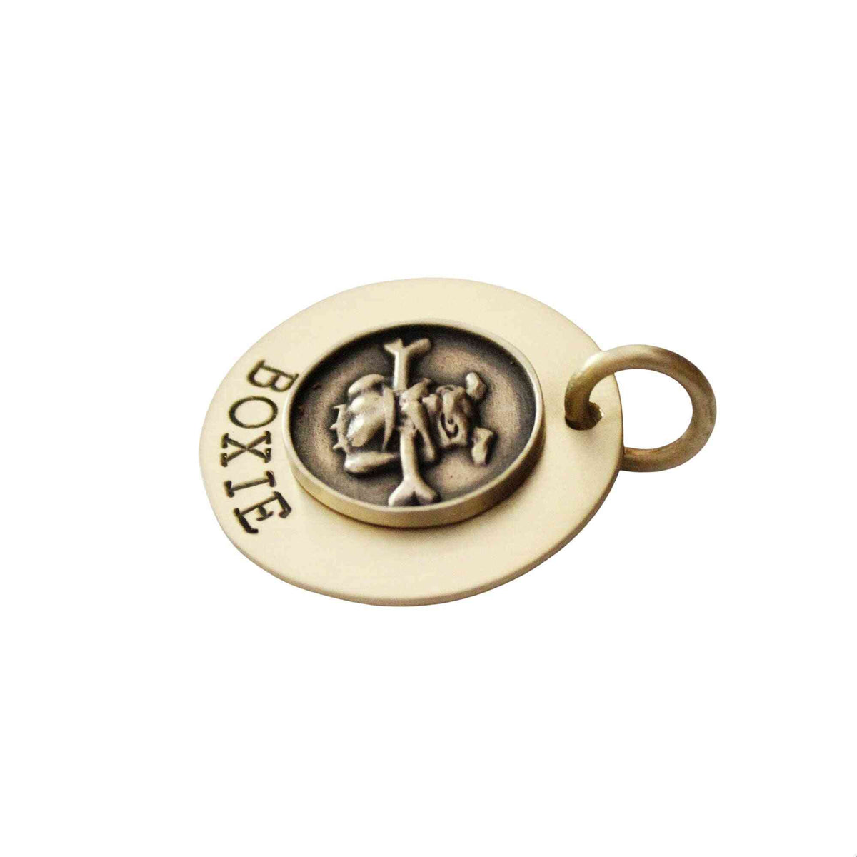 The Boxer Sigil | Artisan Boxer & Bone Pet ID & Custom Engraved Dog Tag, styled view