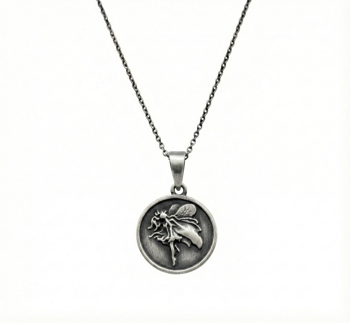 Fairy Medallion Necklace | Whimsical Enchantment Talisman, in Oxidized Silver 925 finish