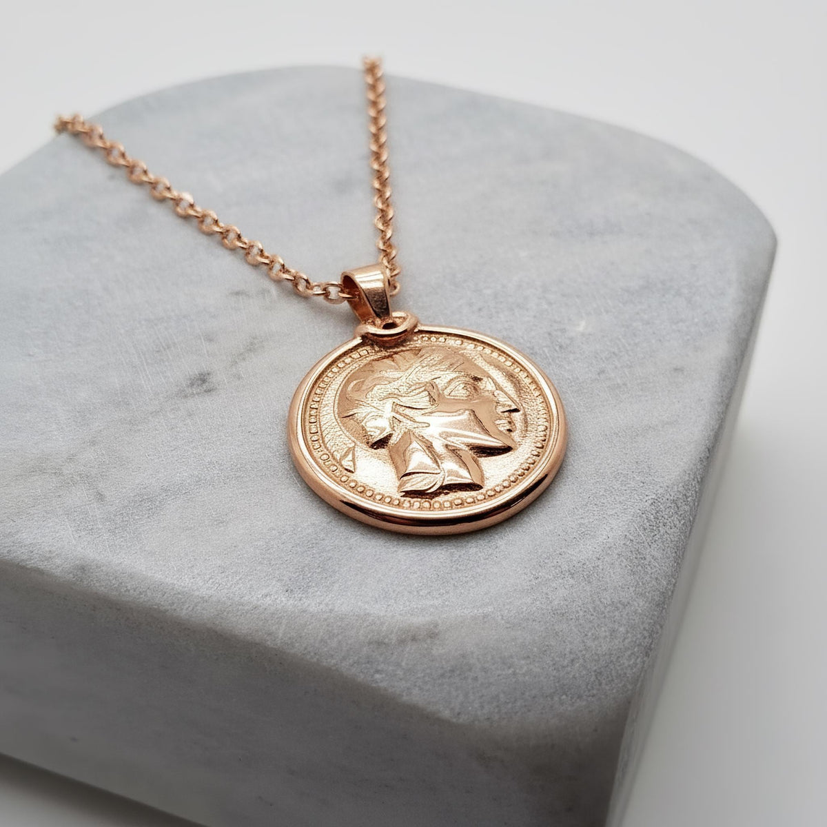 Athenian Owl Tetradrachm Necklace | Ancient Greek Wisdom Coin, in Rose Gold Plated finish