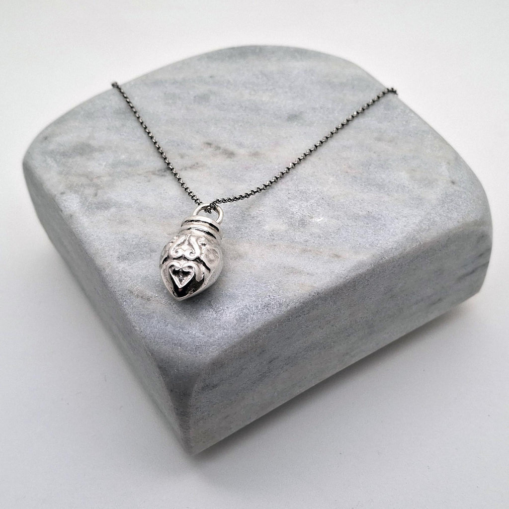 Heart Pendulum Necklace | Sterling Silver Gold Plated Dowsing Pendant | Intuition & Divination Talisman, front view