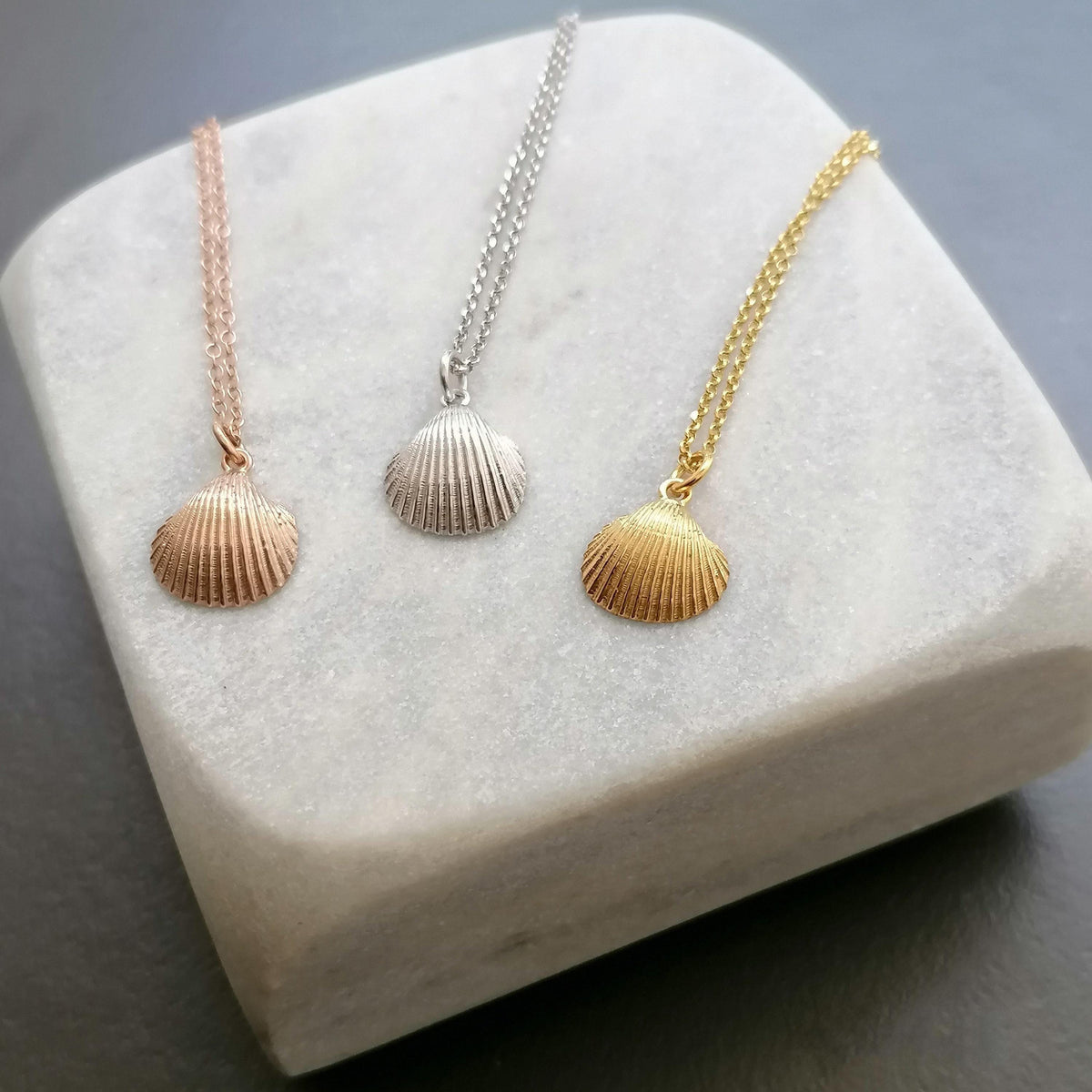Scallop Shell Necklace | Delicate Mediterranean Beach Charm, styled view