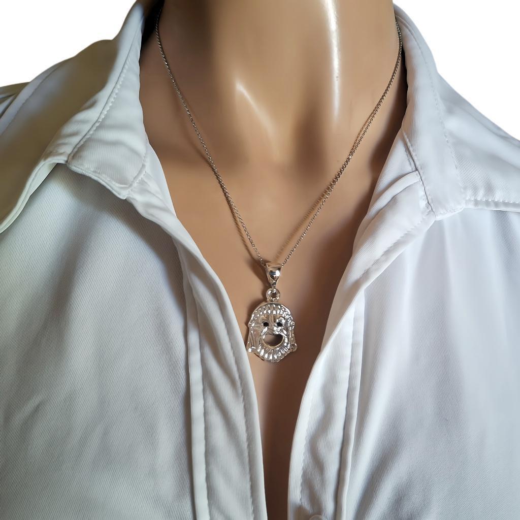 Comedy Mask Necklace | Theater Thalia Muse Talisman, styled view