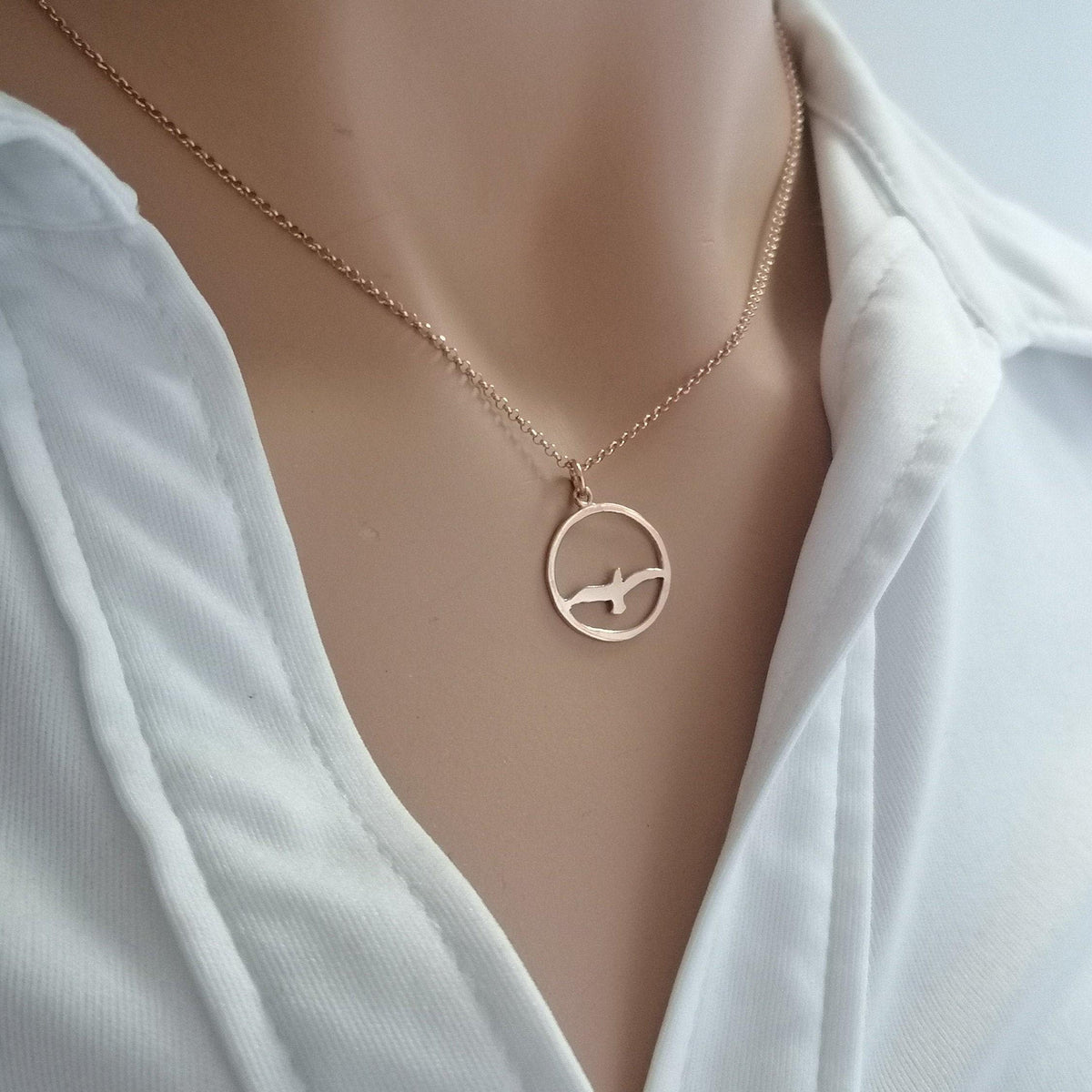 Seagull Pendant Necklace | Bird Charm, front view