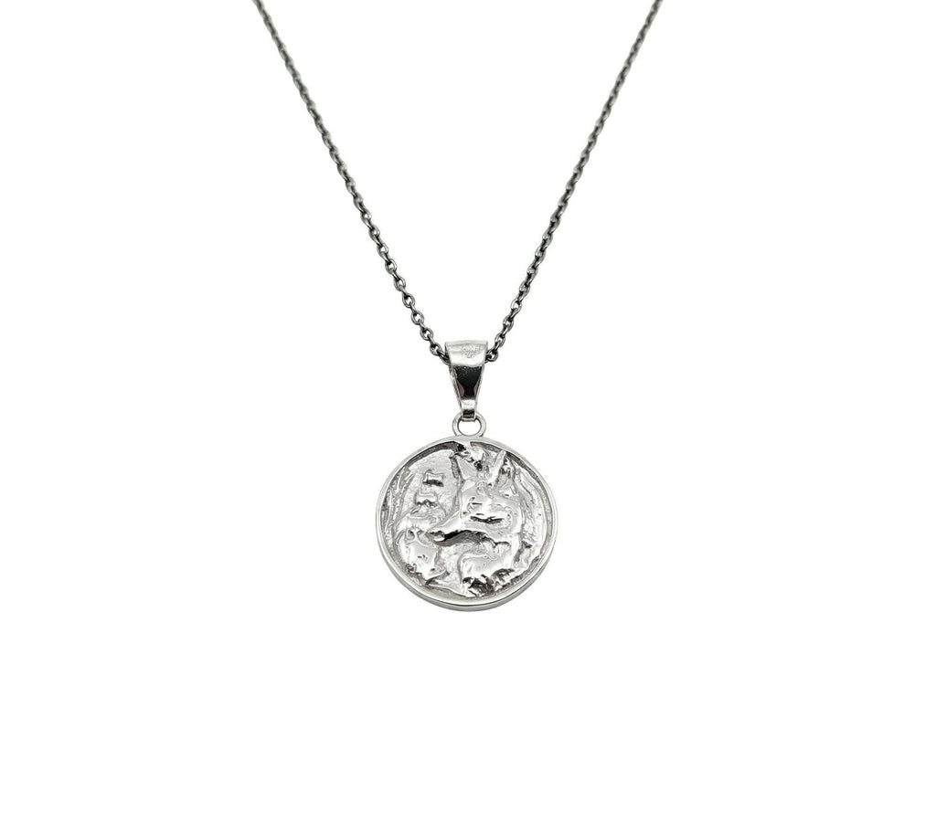 Fox Medallion Necklace in sterling silver, kitsune fox pendant on chain