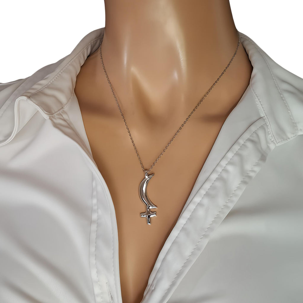 Black Moon Lilith Necklace | Sterling Silver Dark Feminine Glyph Pendant | Shadow Work Talisman, close-up detail