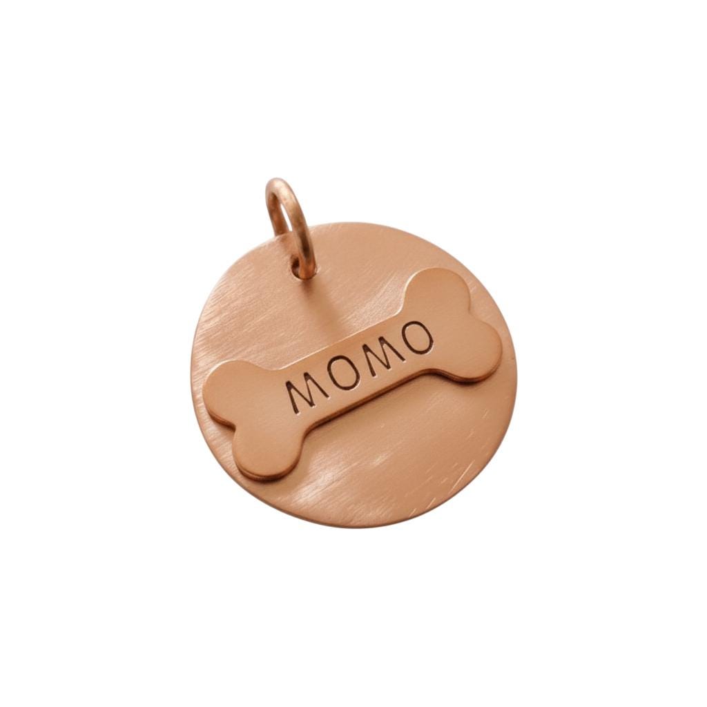 The Devotional Bone Token | Artisan Circular Pet ID & Custom Raised Motif Dog Tag, in Copper with Copper Top finish