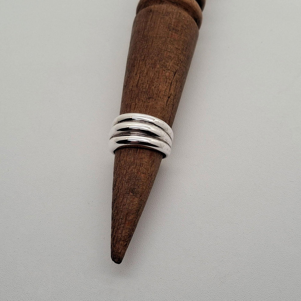 Triple Band Ring | Smooth Three Wide Bands Sterling Silver Statement Ring | Unity & Balance Talisman, close-up detail