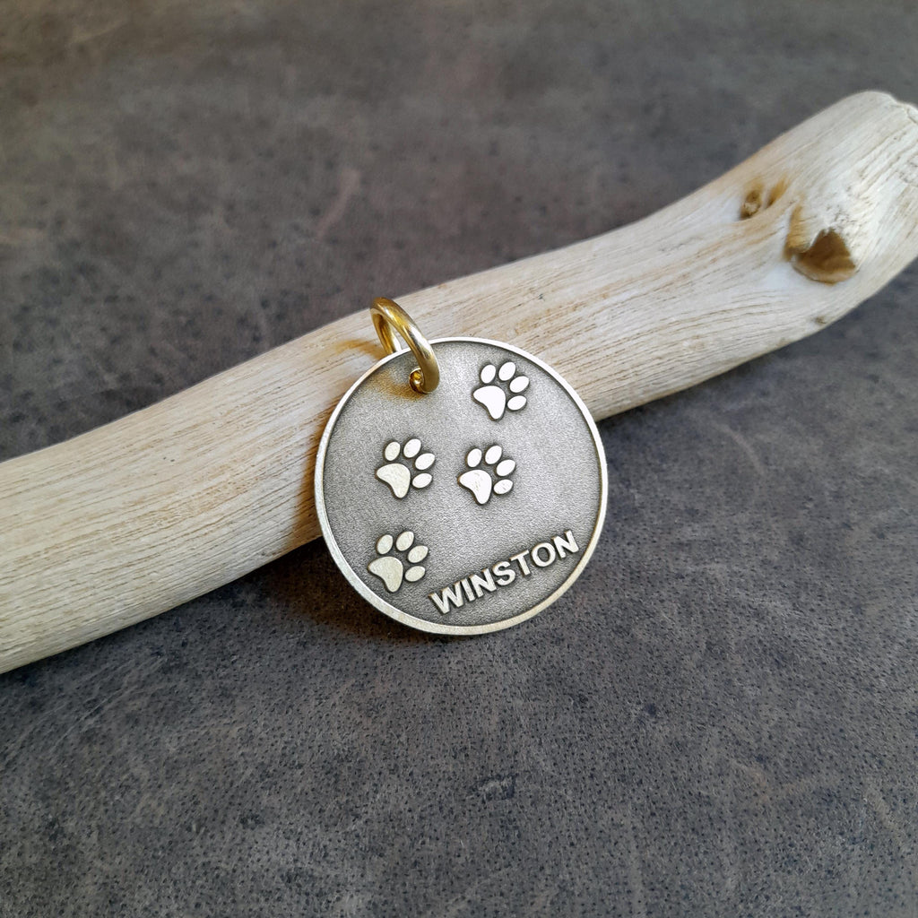 The Wanderlust Paw Token | Artisan Paw Print Pet ID & Custom Engraved Dog Tag, close-up detail