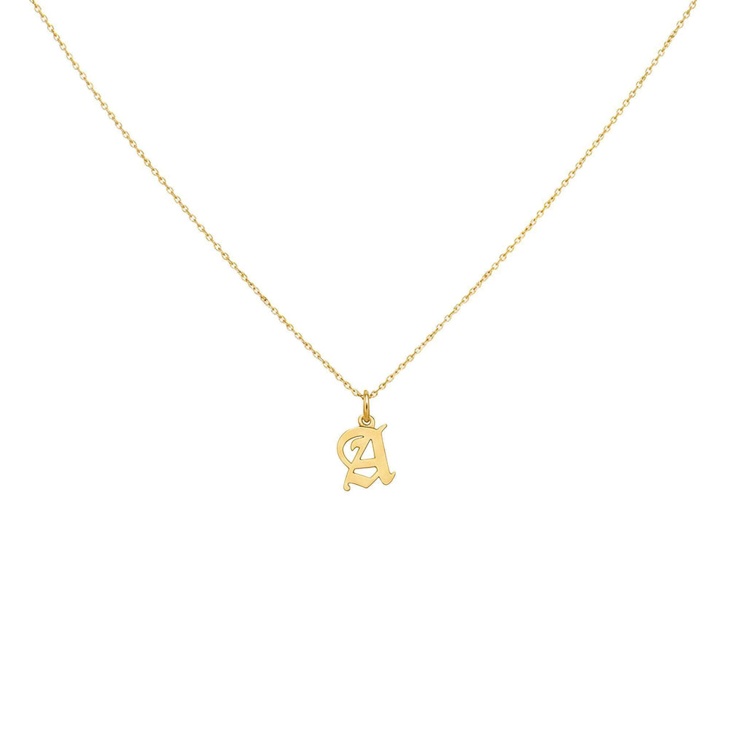 Old English Initial Necklace | Custom Gothic Letter Talisman, in Yellow Gold Plated finish
