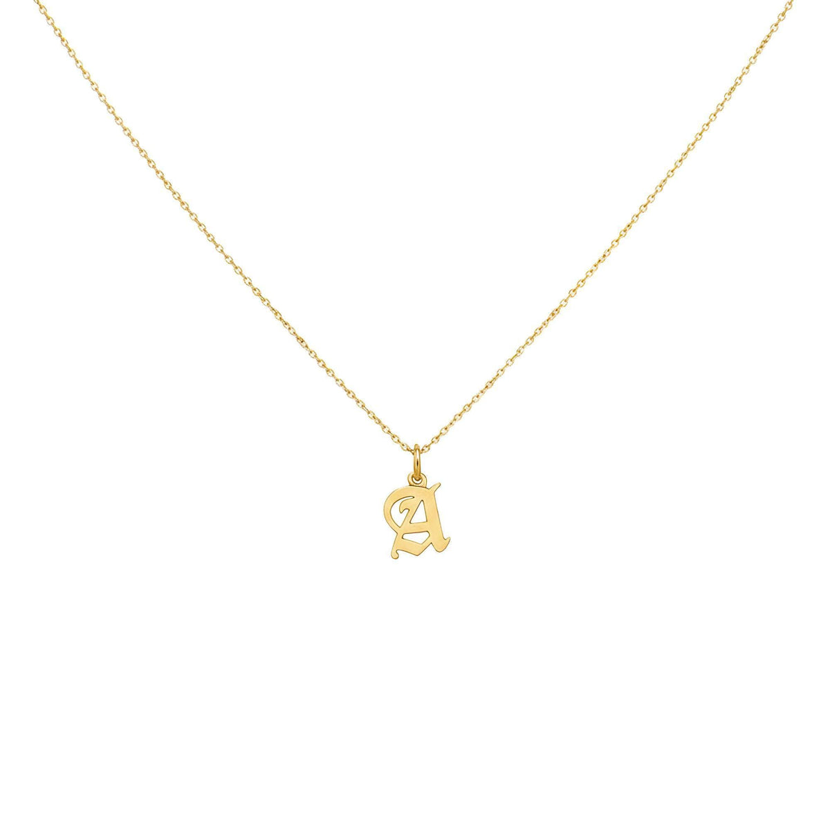 Old English Initial Necklace | Custom Gothic Letter Talisman, in Yellow Gold Plated finish