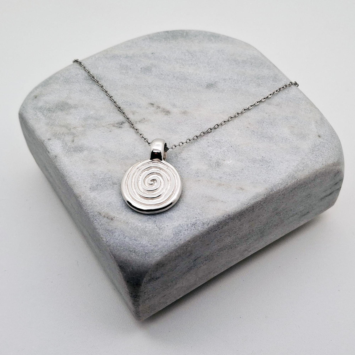 Spiral Talisman Necklace | Gold Plated Celtic Growth Symbol Pendant | Ancient Coin Medallion, alternate angle