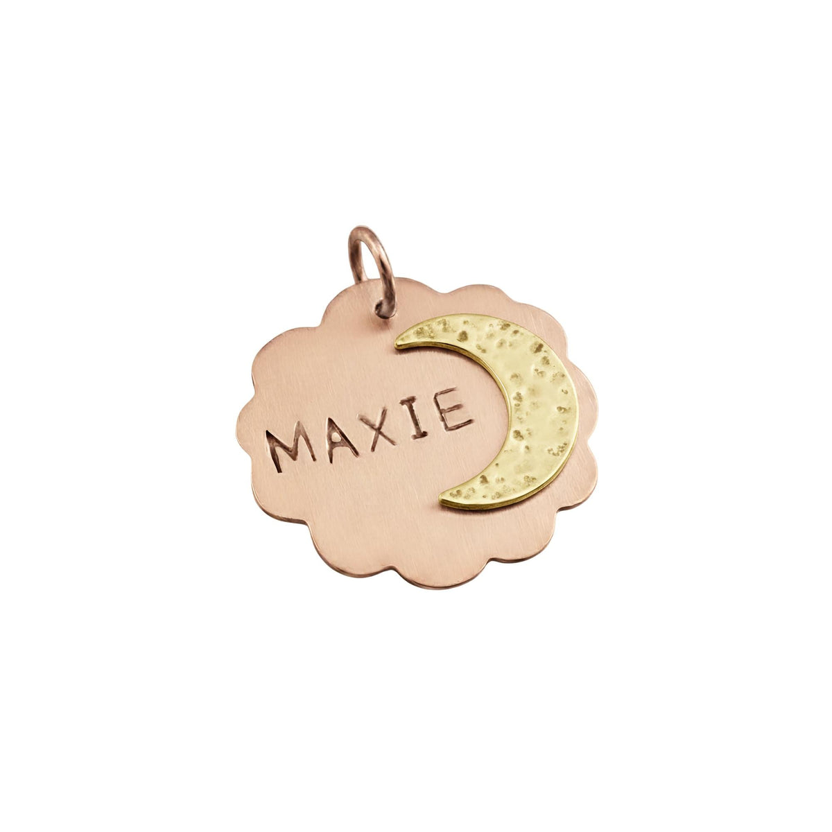 The Celestial Alignment Token | Artisan Moon & Cloud Pet ID, in Copper with Brass Top finish