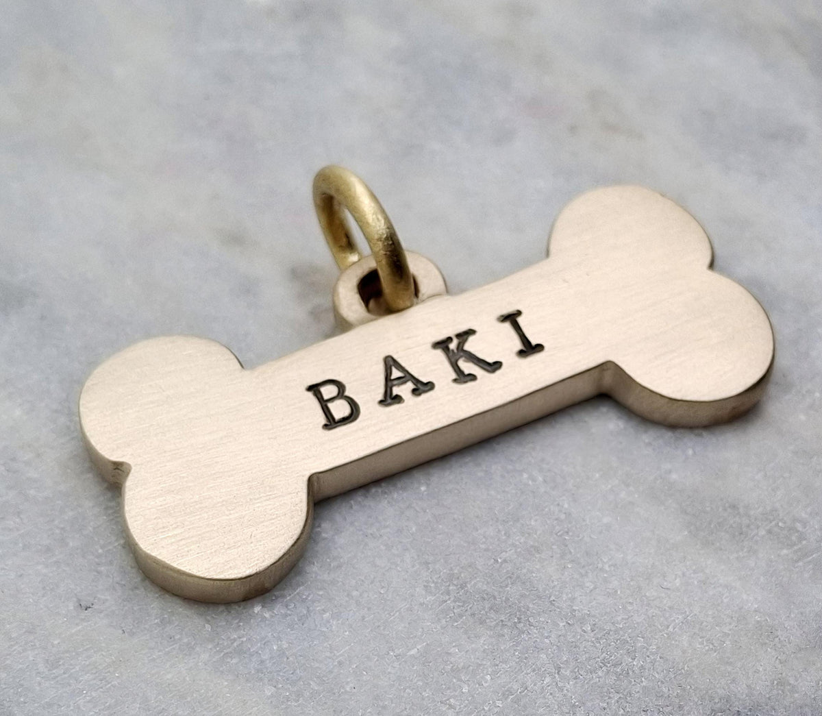 The Mighty Bone Token | Heavy-Gauge Solid Brass Big Bone Pet ID Tag, alternate angle
