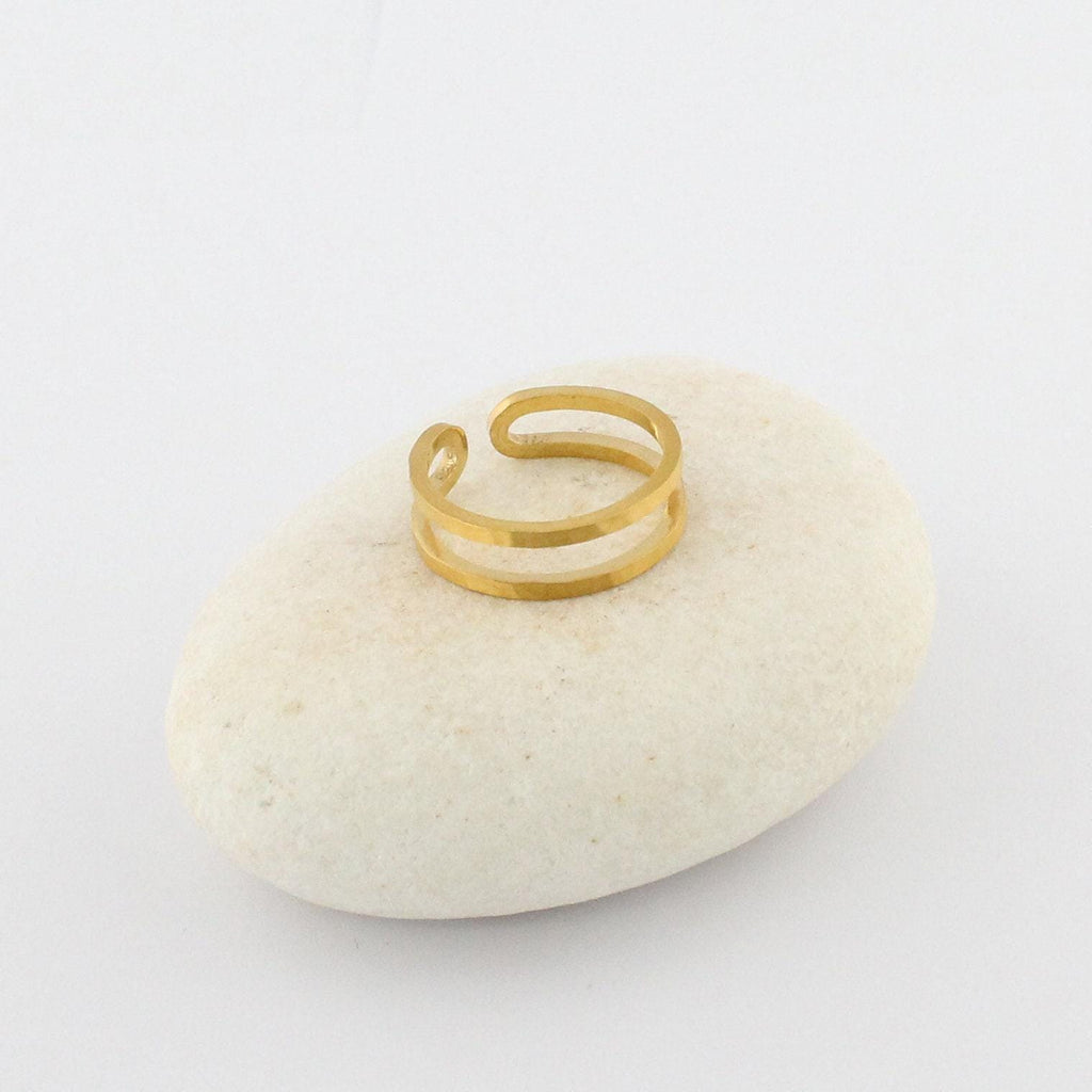 Silver Double Band Ring | Adjustable Open Minimalist Design, front view