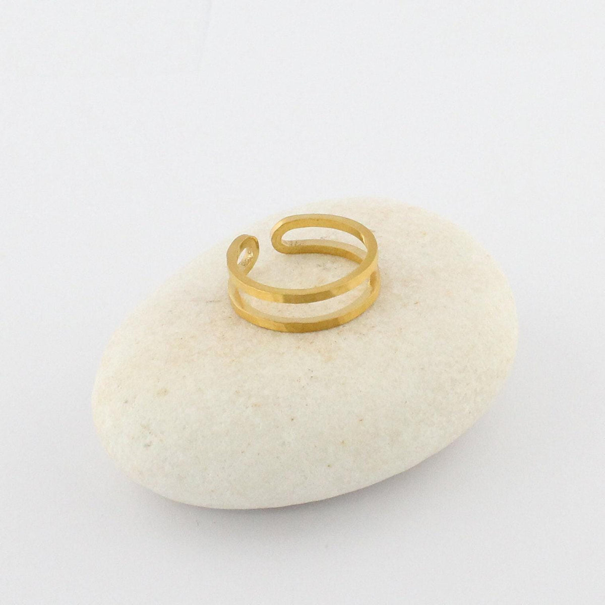 Silver Double Band Ring | Adjustable Open Minimalist Design, front view