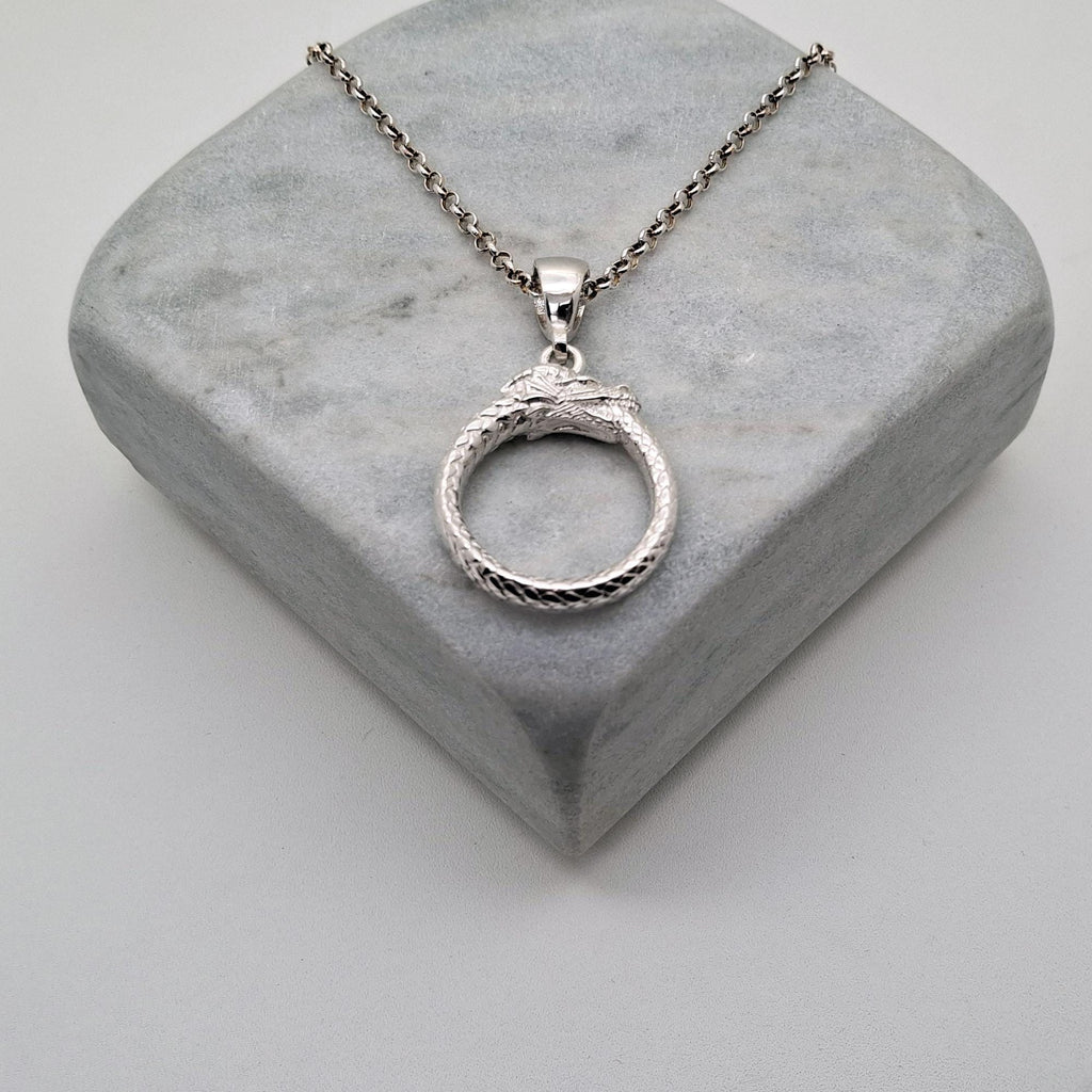 Ouroboros Dragon Necklace, Sterling Silver (Eternity Symbol Pendant), additional detail
