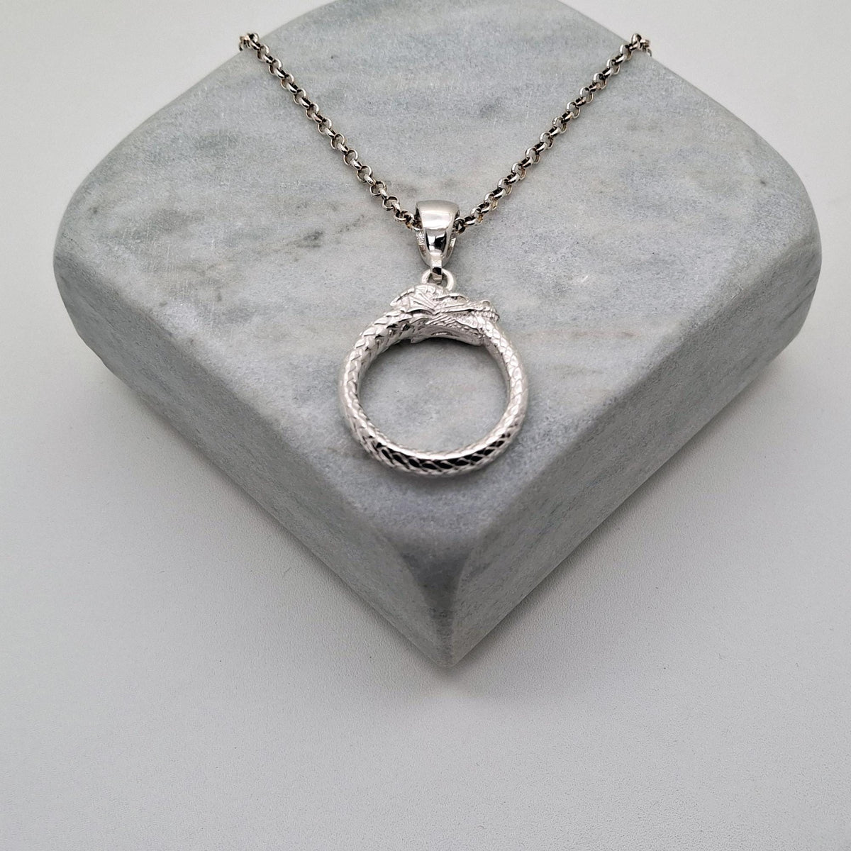 Ouroboros Dragon Necklace, Sterling Silver (Eternity Symbol Pendant), additional detail