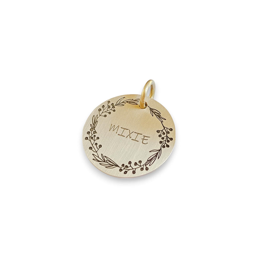 The Meadow Blossom Token | Artisan Floral Pet ID & Custom Engraved Dog Tag, front view