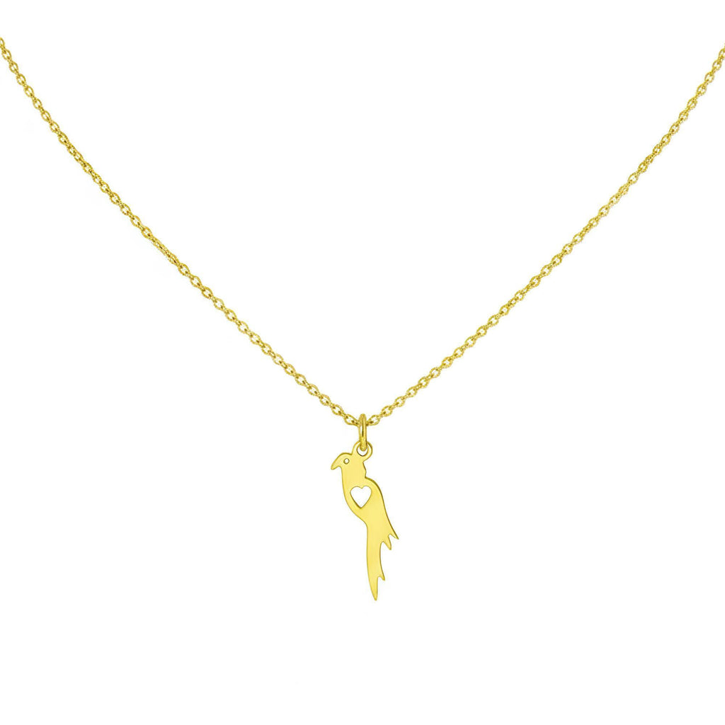 Parrot Charm Necklace | Dainty Tropical Bird Talisman, in Yellow Gold Plated finish