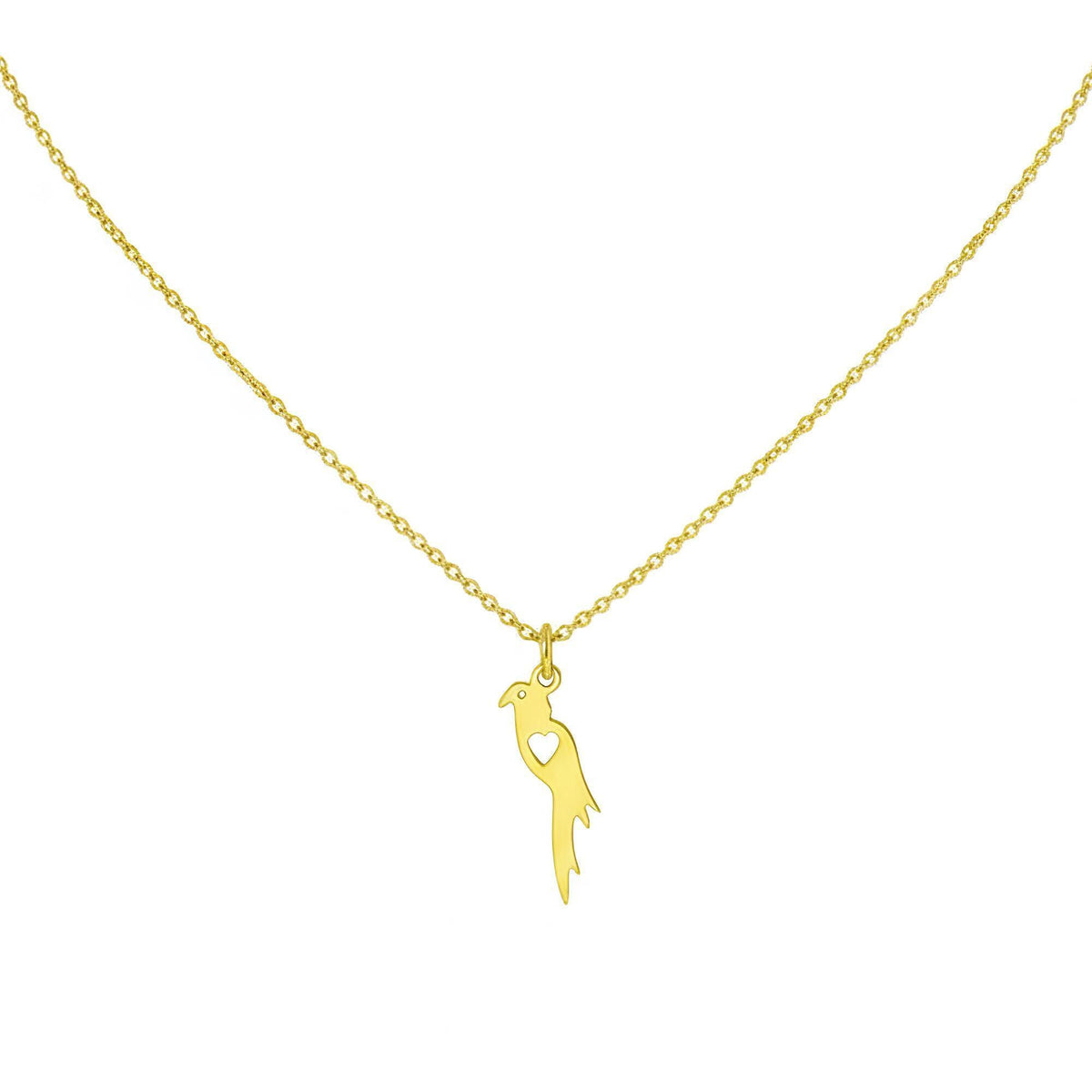 Parrot Charm Necklace | Dainty Tropical Bird Talisman, in Yellow Gold Plated finish