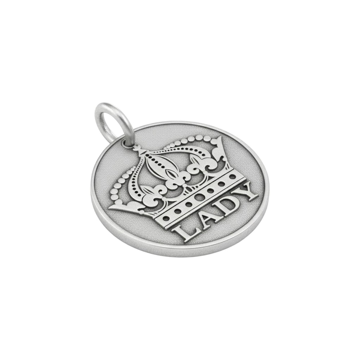 Princess Dog Tag | Sterling Silver Custom Crown Pet Tag | Engraved Regal Pet ID Tag, close-up detail