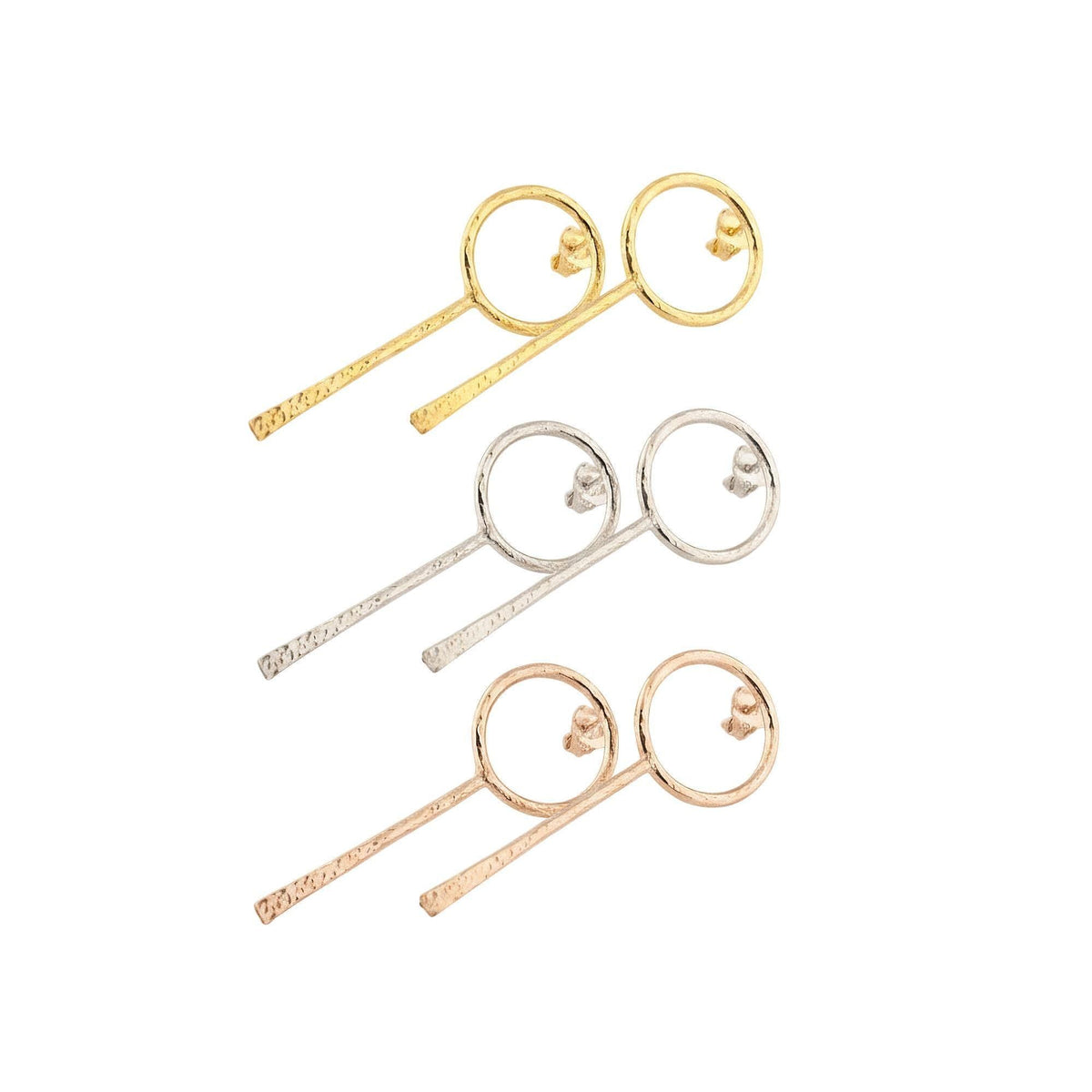Hammered Circle Drop Earrings | Minimalist Eternity Dangles, front view