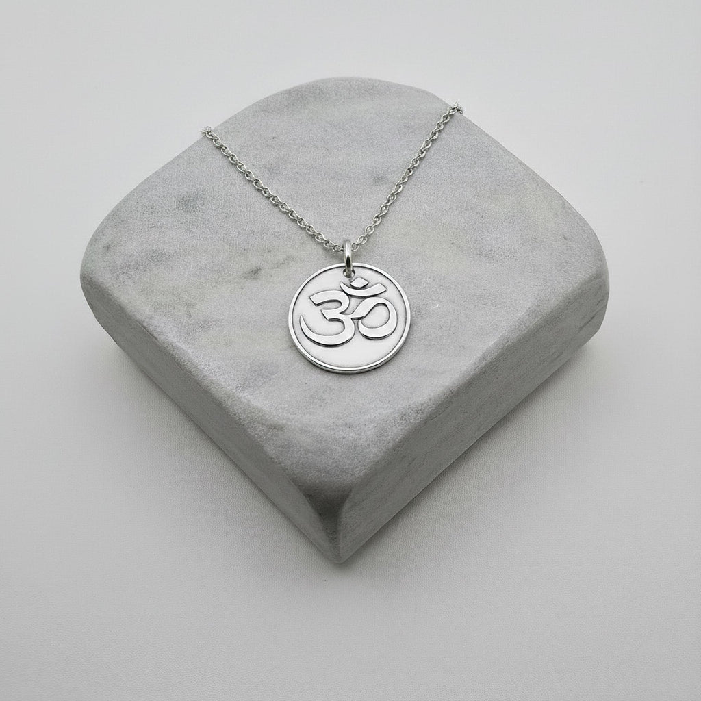 Om Symbol Necklace | Minimalist Meditation Talisman, close-up detail