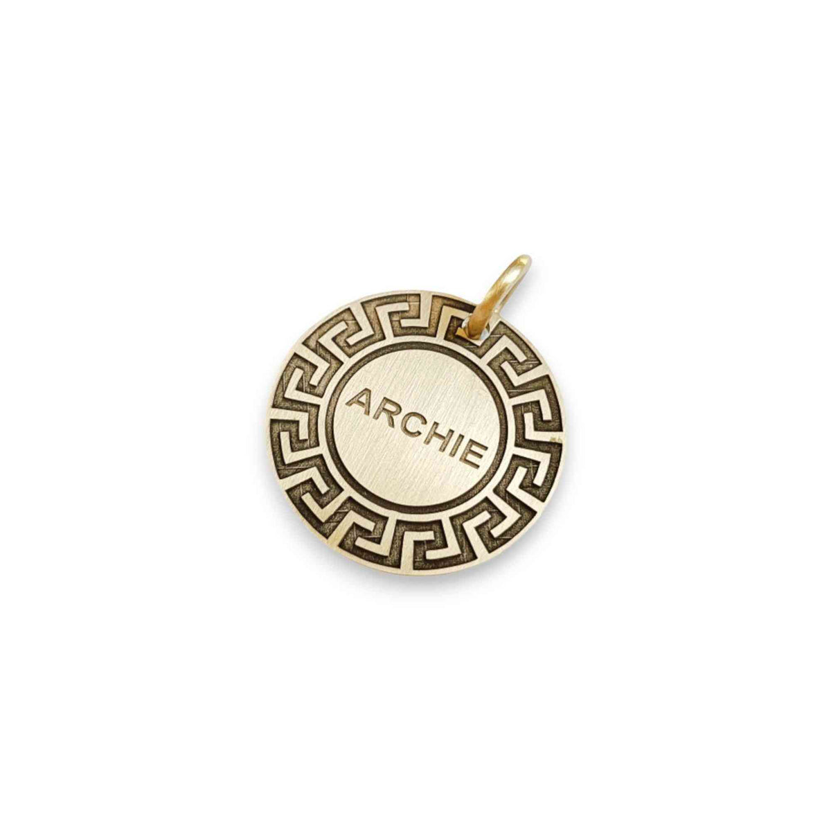 The Meander Token | Artisan Greek Key Pet ID & Custom Engraved Dog Tag, alternate angle