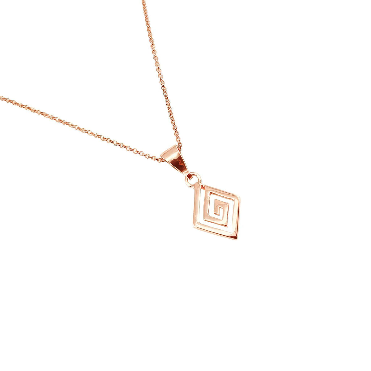 Greek Spiral Medallion | Rhombus Evolution Talisman, in Rose Gold Plated finish