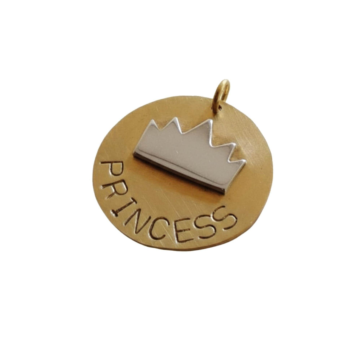 The Regal Crown Token | Artisan Sovereign Pet ID & Custom Raised Motif Dog Tag, in Brass with Silver Top finish