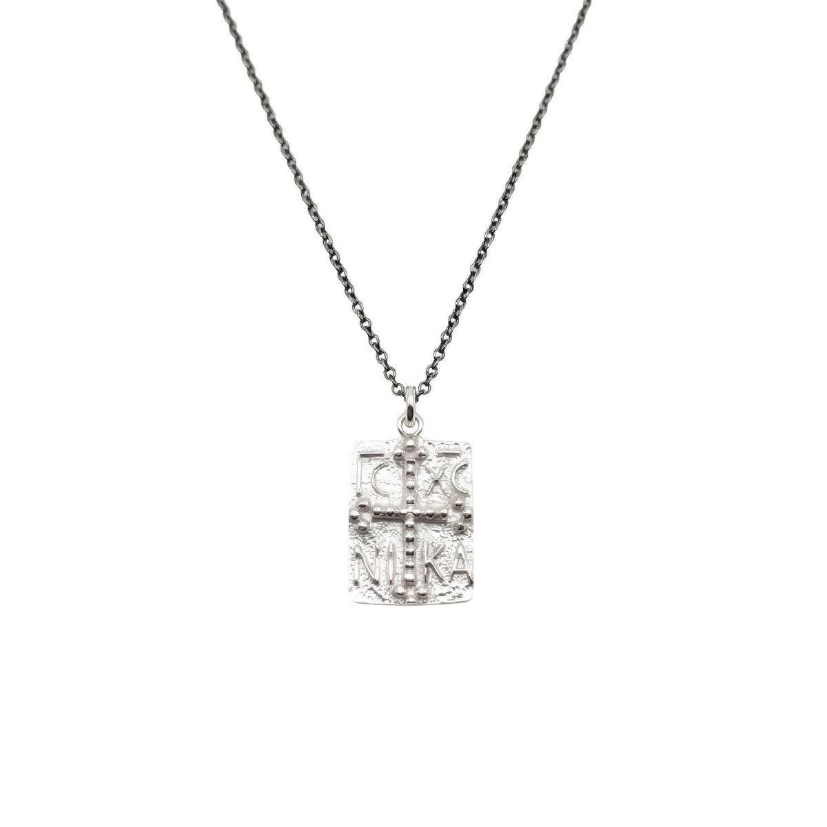 Byzantine Cross Necklace | IC XC NIKA Faith Talisman, in White Gold Plated finish