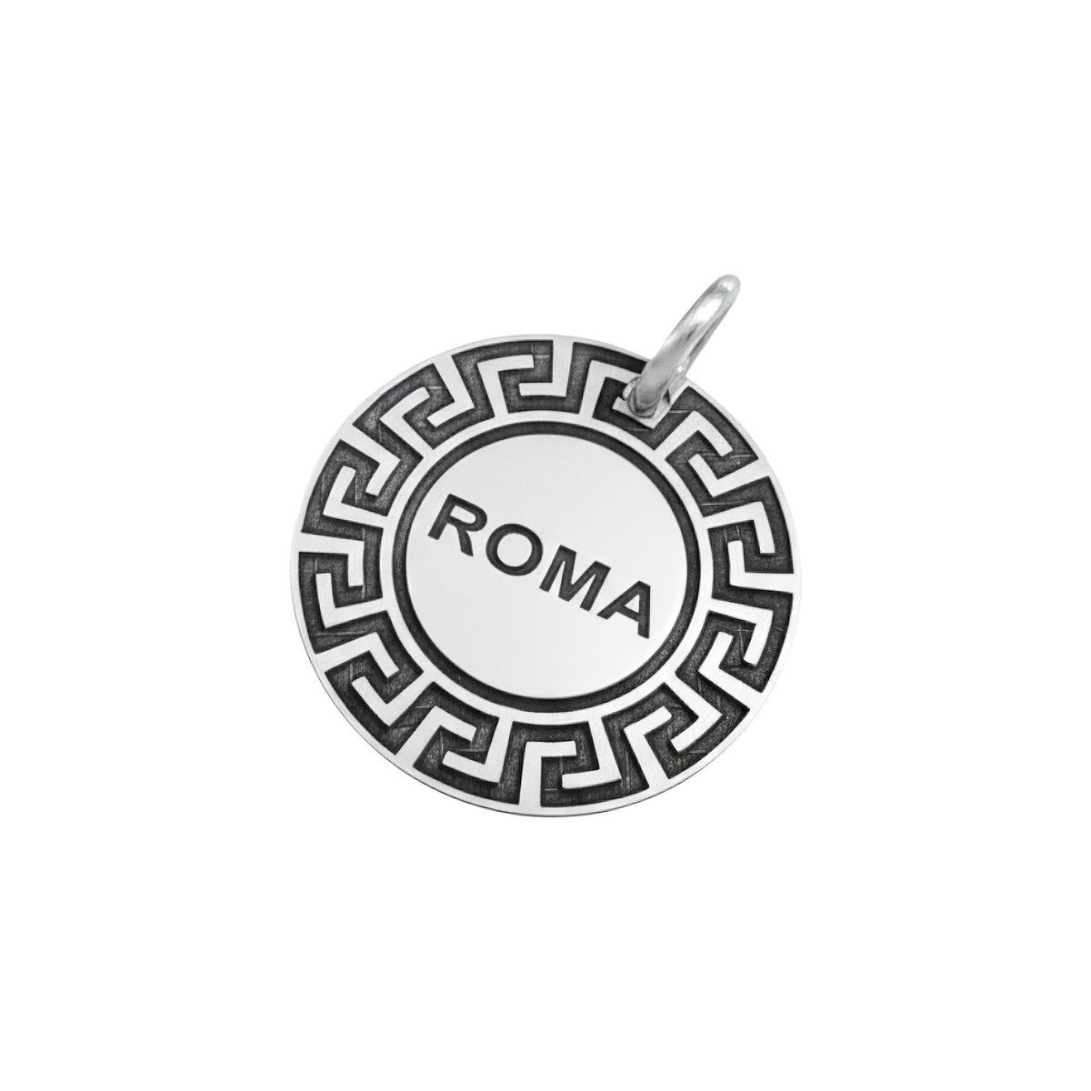 Greek Key Dog Tag | Custom Sterling Silver Meander Pet Tag | Engraved Greek ID Tag, close-up detail