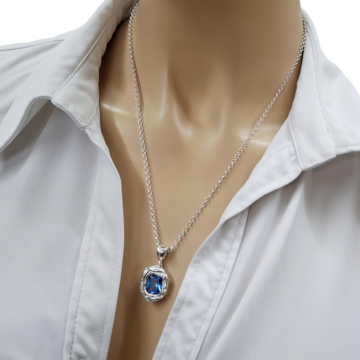 Ocean Wave Medallion | Deep Blue CZ Talisman, alternate angle