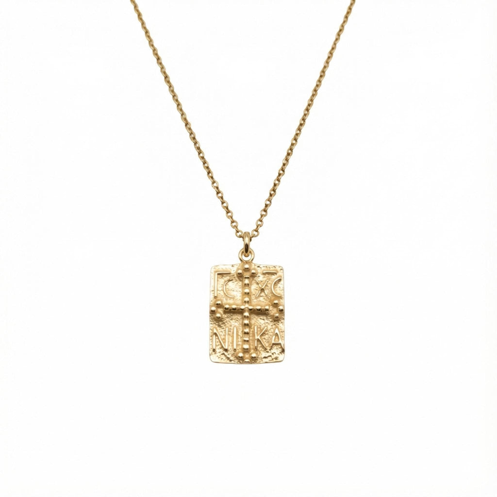 Byzantine Cross Necklace | IC XC NIKA Faith Talisman, in Yellow Gold Plated finish