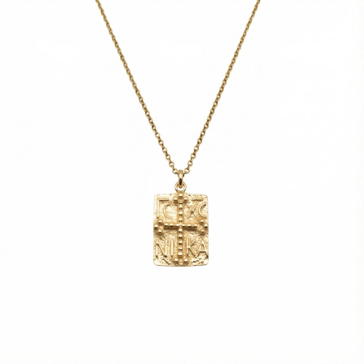 Byzantine Cross Necklace | IC XC NIKA Faith Talisman, in Yellow Gold Plated finish