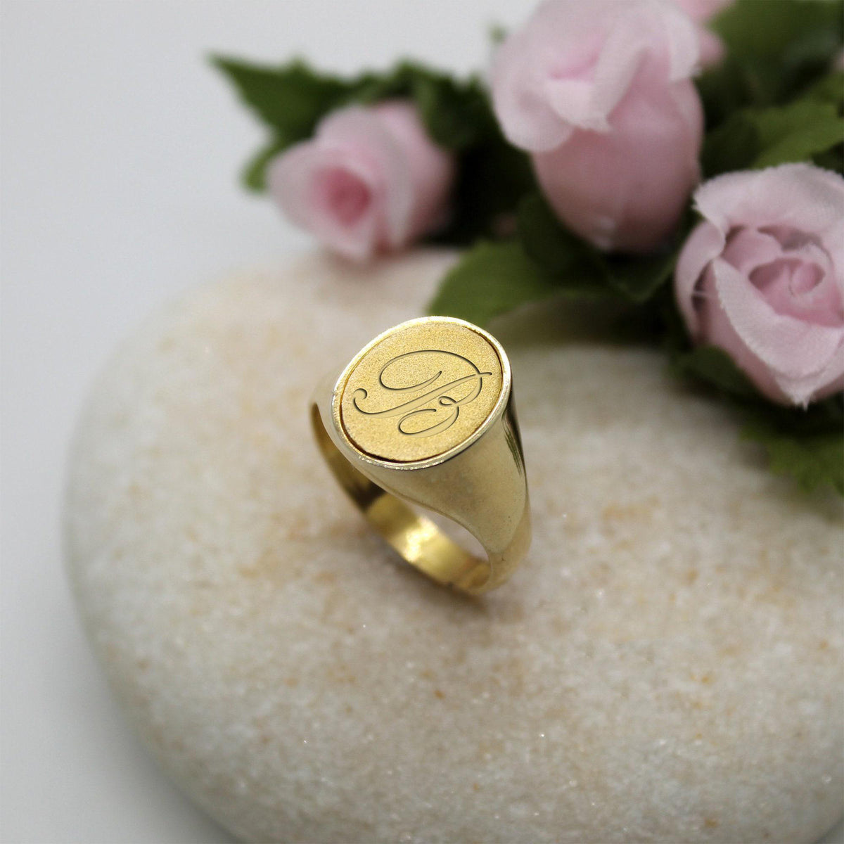 Sterling Silver Signet Ring | Custom Initial Engraved Oval Chevalier, styled view