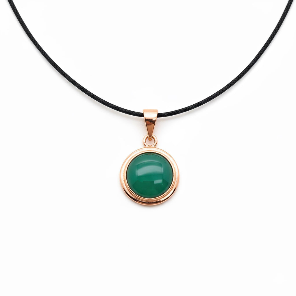 Green Agate Pendant Necklace | Sterling Silver Circle Gemstone Medallion | Heart Chakra Healing Talisman, alternate angle
