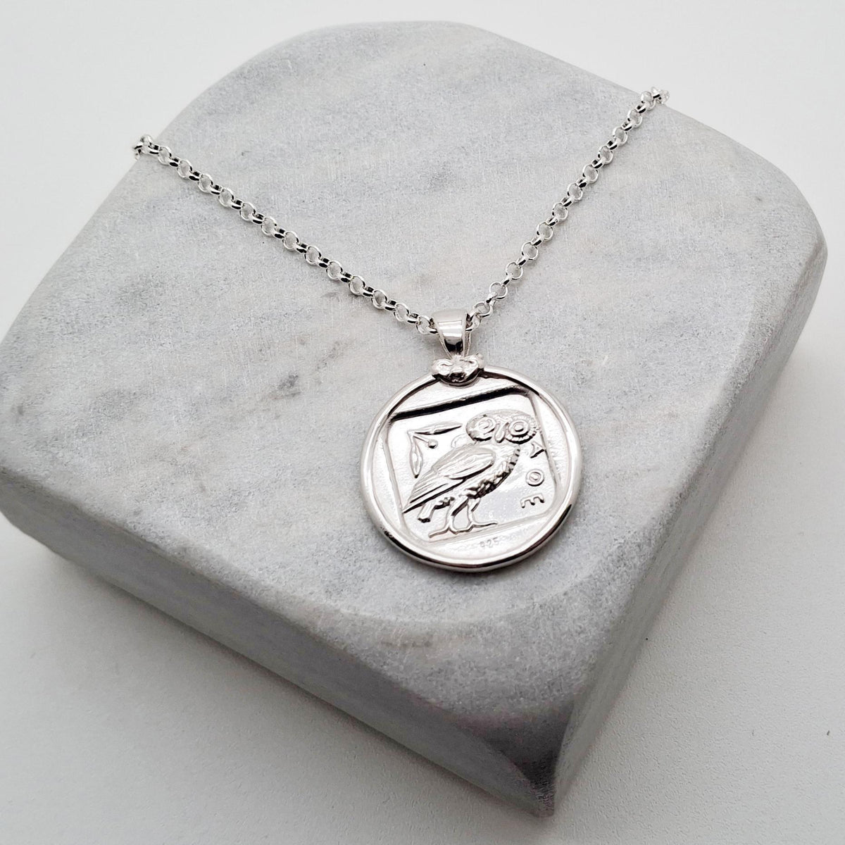Athenian Owl Tetradrachm Necklace | Ancient Greek Wisdom Coin, styled view