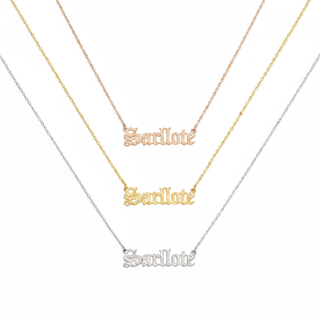 Old English Name Necklace | Custom Gothic Identity Talisman, close-up detail
