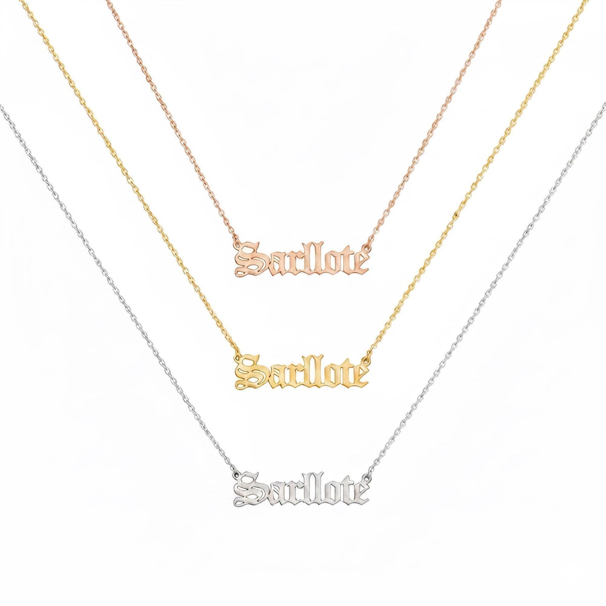 Old English Name Necklace | Custom Gothic Identity Talisman, close-up detail