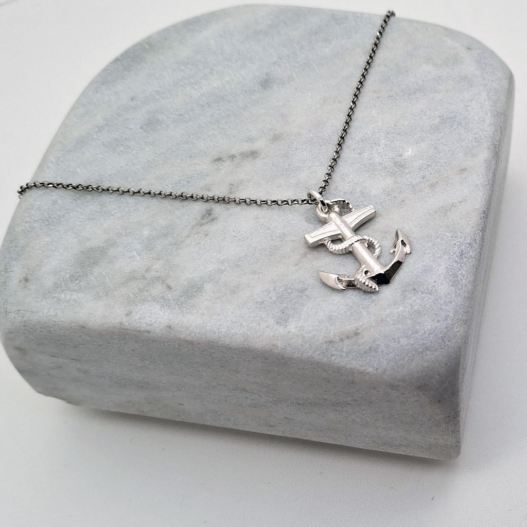 Anchor of Hope Necklace | Sterling Silver Nautical Stability Charm | Strength & Safe Harbor Pendant, close-up detail