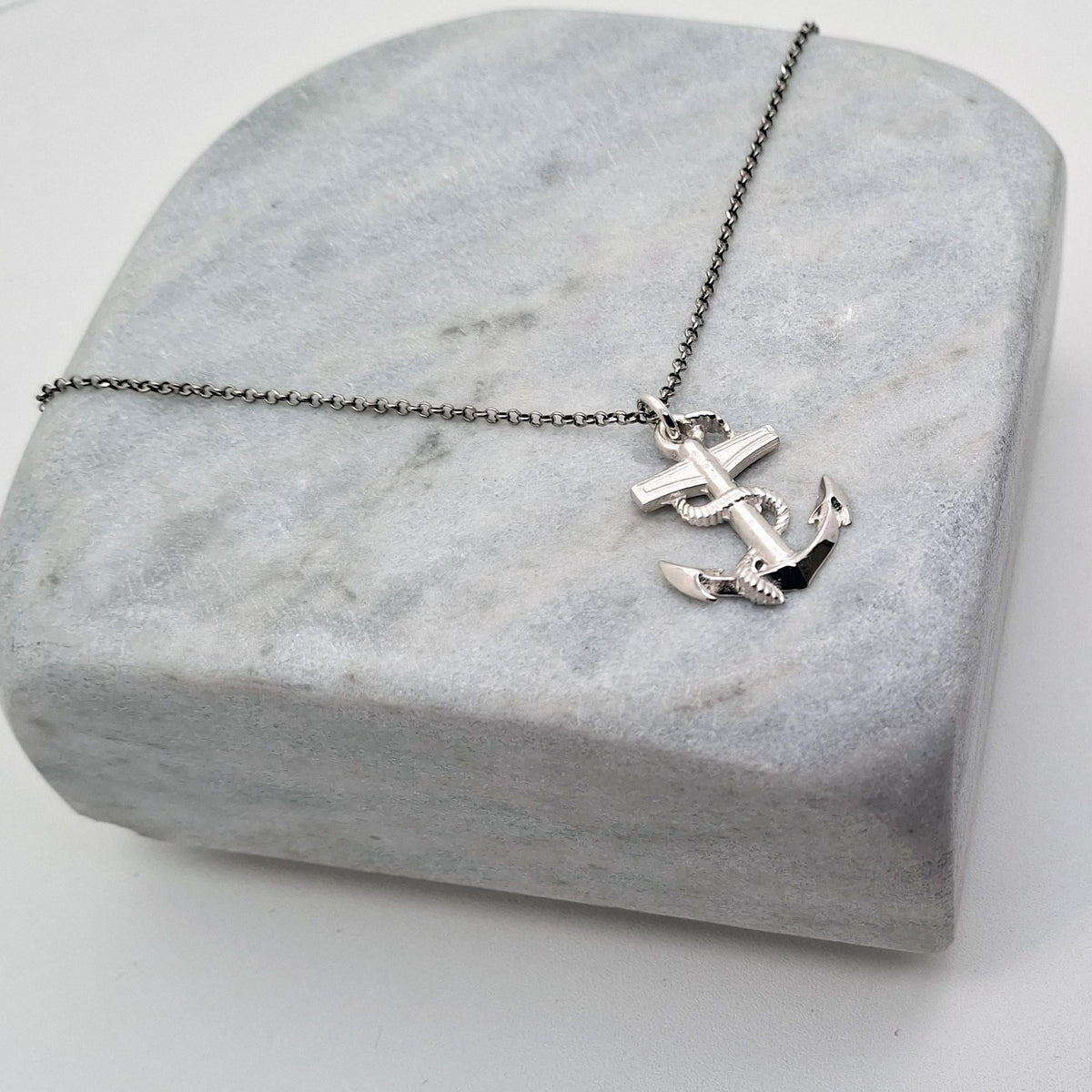 Anchor of Hope Necklace | Sterling Silver Nautical Stability Charm | Strength & Safe Harbor Pendant, close-up detail