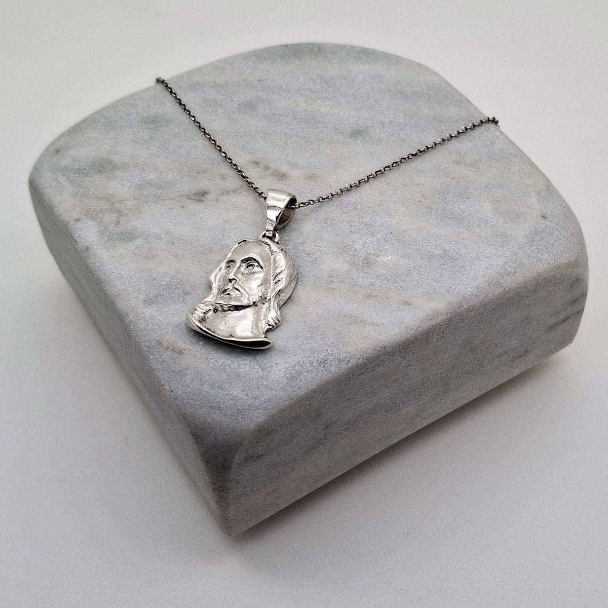 Jesus Christ Head Necklace | Detailed Christian Faith Pendant, alternate angle