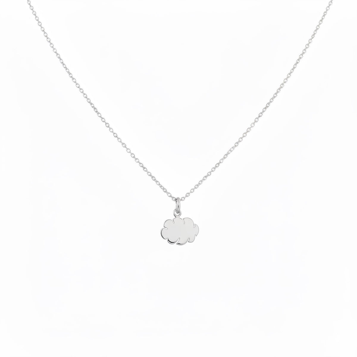 Dainty Sterling Silver Cloud Necklace, Minimalist Charm, in White Gold Plated finish