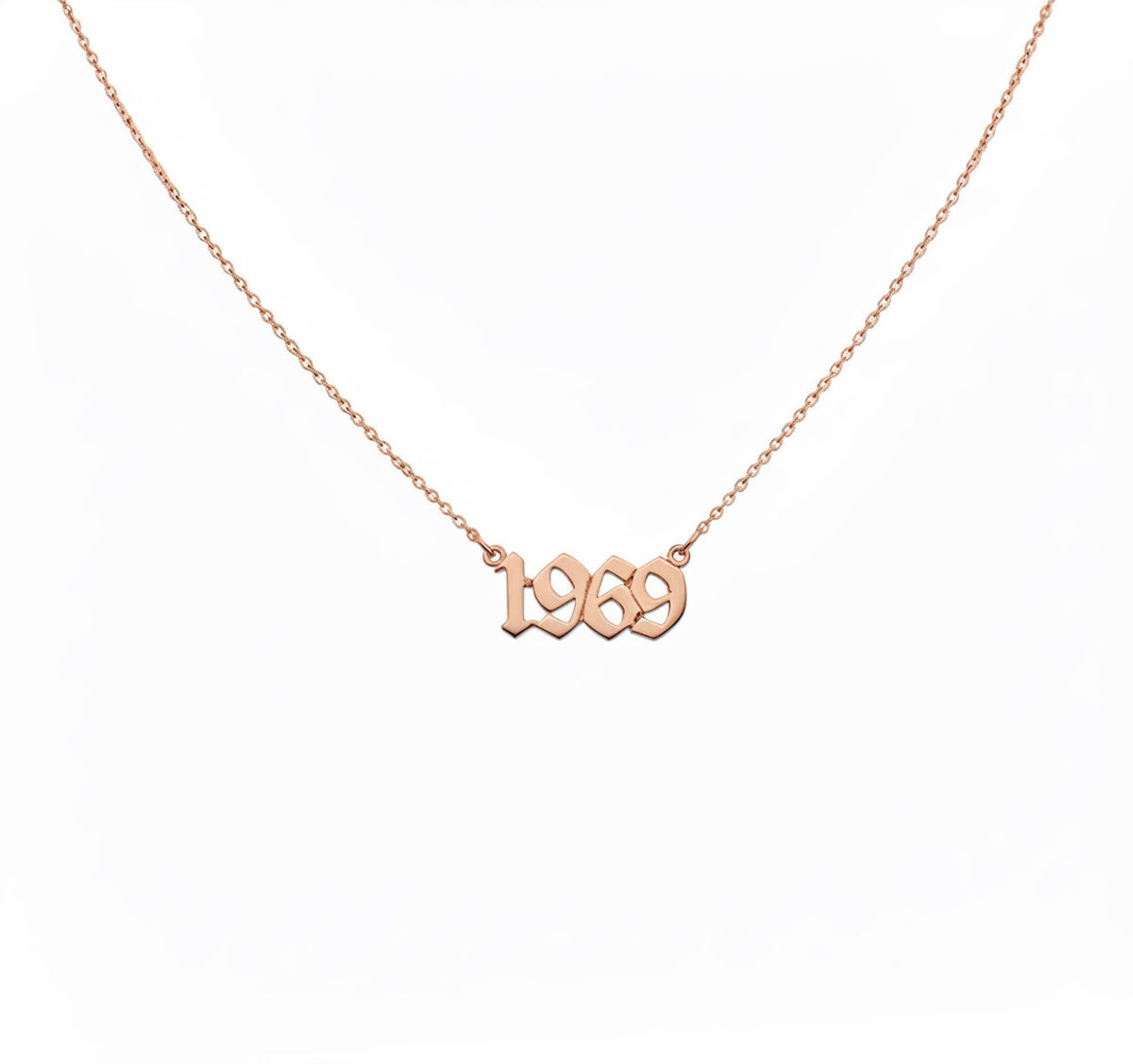 Custom Date Necklace | Old English Font Talisman, in Rose Gold Plated finish