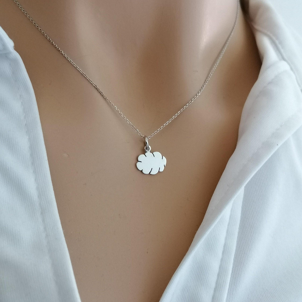 Dainty Sterling Silver Cloud Necklace, Minimalist Charm, front view