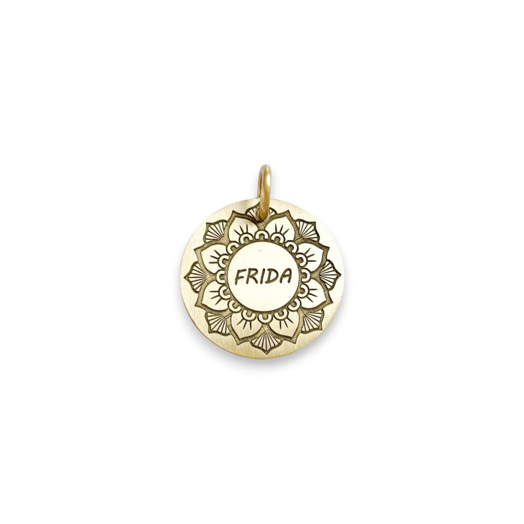 The Mystic Mandala Token | Artisan Flower Pet ID & Custom Engraved Dog Tag, front view