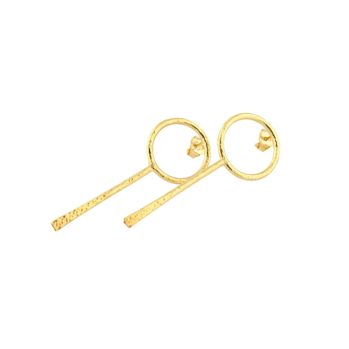 Hammered Circle Drop Earrings | Minimalist Eternity Dangles, in Yellow Gold Plated finish
